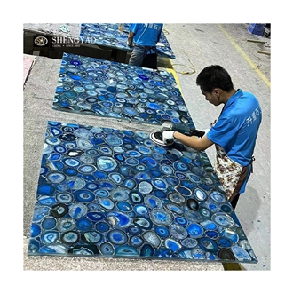 Natural Backlit Blue Agate Stone Flooring Gemstone Tiles