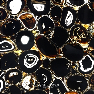 Translucent Black Agate Flooring Semiprecious Stone Tiles