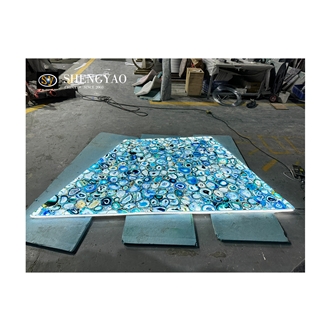 Wholesale Backlit Blue Agate Semiprecious Stone Slabs, Floor Tiles