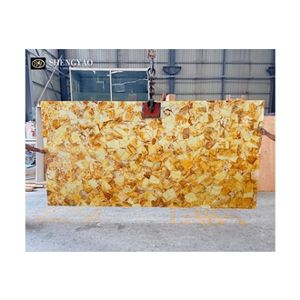 Yellow Crystal Quartz Stone Gemstone Slabs, Wall Panels