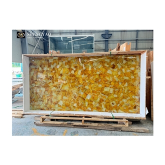 Yellow Crystal Quartz Stone Gemstone Slabs, Wall Panels