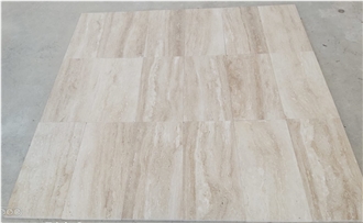 Cream Caramela Veincut Unfilled Polished Travertine Tiles