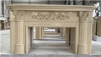 Beige Marble Custom Indoor Fireplace
