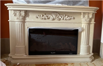 Beige Marble Custom Indoor Fireplace