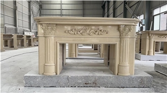 Beige Marble Custom Indoor Fireplace