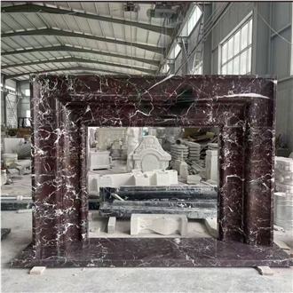 Marble Rosso Levanto Modern Fireplace Mantel For Home Docor