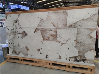 Pandora White Sintered Stone Slabs For Living Room Wall