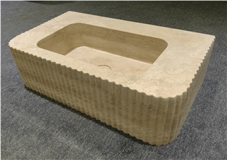 Elegant Travertine  With Fluted Sides Design Wash Basins
