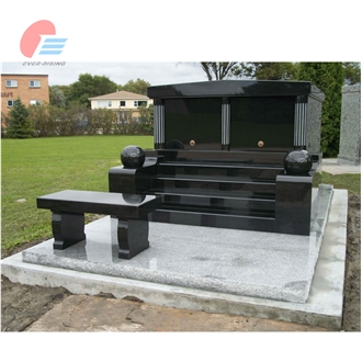Jet Black Granite Canana Style Double Mausoleum With Steps