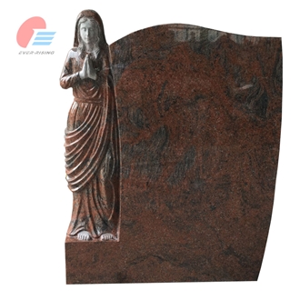Multicolor Red Granite Tombstone With Polished Madonna Carving