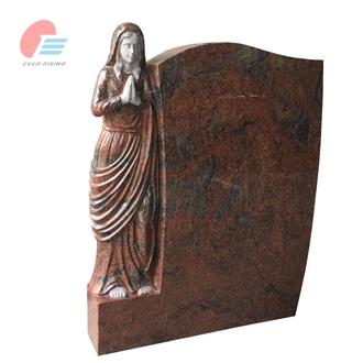 Multicolor Red Granite Tombstone With Polished Madonna Carving