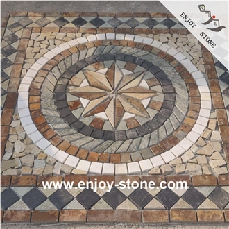 Multi-Color Mix Natural Stone Mosaic Round Medallion