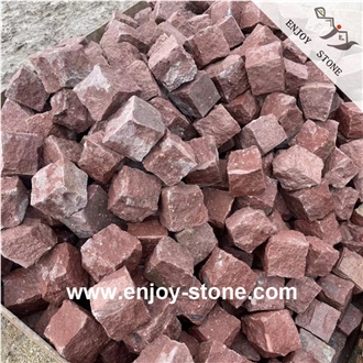 Red Porphyry Cubes Split Surface For Paving
