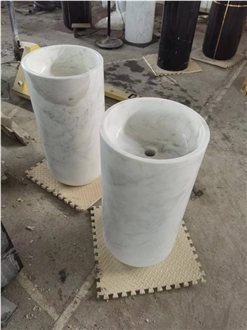Round White Marble Pedestal Wash Basin For Hotel&Garden Design