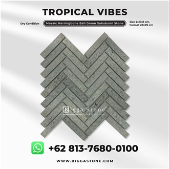 Bali Green Sukabumi Herringbone Mosaic Tiles