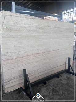 White Travertine With Black Line Slabs