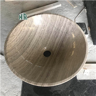 Chinese Grey Wooden Vein Marble Sink Round Wash Basin