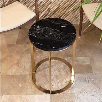 Black Marble Round Side Table