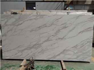 White New 7009 Calacatta Delicato PD Printed Quartz Slabs