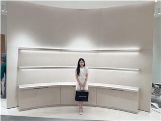 Cream Limestone Curved Cabinet For Chloe Boutique Furniture