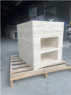 Beige Travertine Side Table