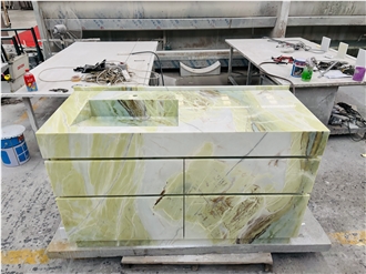 HRST STONE Custom Dreaming Green Marble Vanity Bath Top