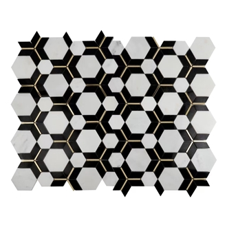 Oriental White + Black Marquina + Brass Inlay Mosaic Tiles