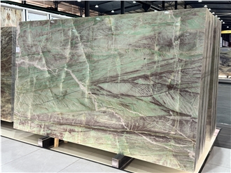 Moldavite Crystal Green Vivid Polished Quartzite Slabs