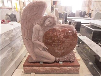 Imperial Red Angel Engraved Headstone