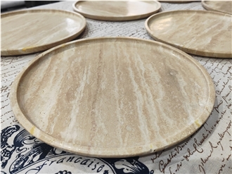 Carved Beige Travertine Round Plates  Home Decor Products