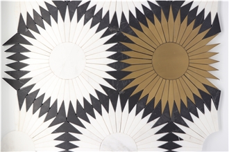 Sunflower Marble Water-Jet Mosaic For Interior Decoration