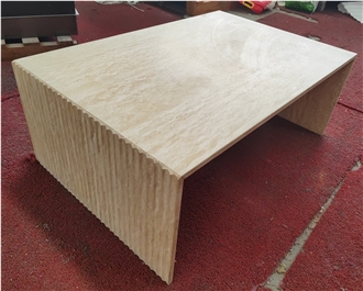 Travertine Coffee Table With Subtle Fluted Sides