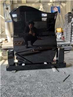 Indian Absolute Black Granite Headstone
