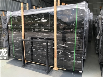 China Silver Dragon Black Marble Slabs With White Veins