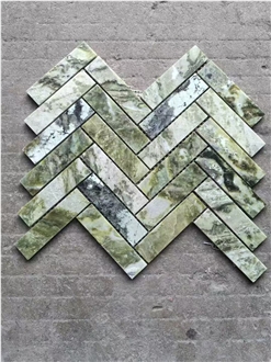 Ming Green Marble Herringbone Mosaic Tiles For Bathrooms