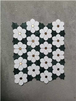 Waterjet Cut Marble Flower Mosaic Pattern Tile For Bathroom