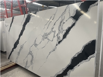 Panda White Marble Textured Quartz Slabs Artificial Stone