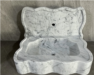 Natural Stone Carrara White Marble Wash Sinks Vanity Tops