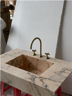 Rosa Lagoa Venado Pink Marble Bathroom Sink