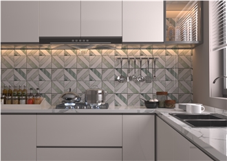 Modern Square Design Green Mosaic Tiles With White Marble