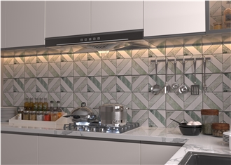 Modern Square Design Green Mosaic Tiles With White Marble