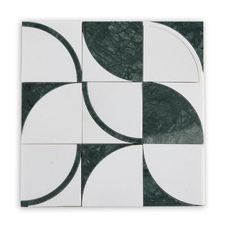 White Marble Inlaid With Green Water Jet Mosaic Tiles