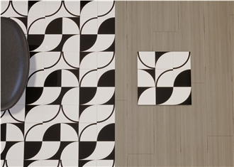 White Marble Inlaid With Green Water Jet Mosaic Tiles