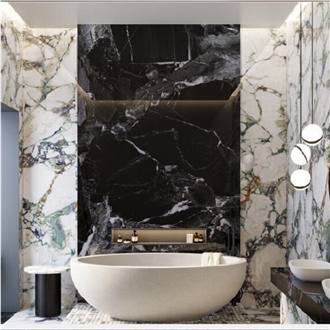 Chinese Black White Black Porcelain Polished 12Mm Bath Design