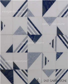 Art Deco Triangle Blue Azul Argentina Celeste Mosaic Tiles