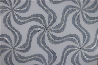 Luxury Windmill Blue Celeste Marble Waterjet Mosaic Tiles