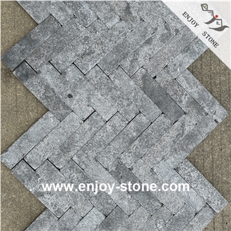 Blue Limestone Paving Stone / Herringbone Style / Flamed