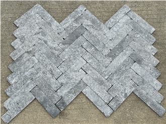 Limestone Mosaic Herringbone Pattern Tumbled