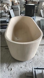Carved Moca Creme Limestone Freestanding Bathtub For Hotel