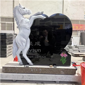 Black Granite Hand Carved Horse With Heart Headstone